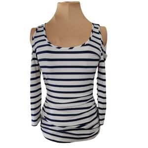 Boston Proper‎ Striped Cold Shoulder Ruched Top Women's XS